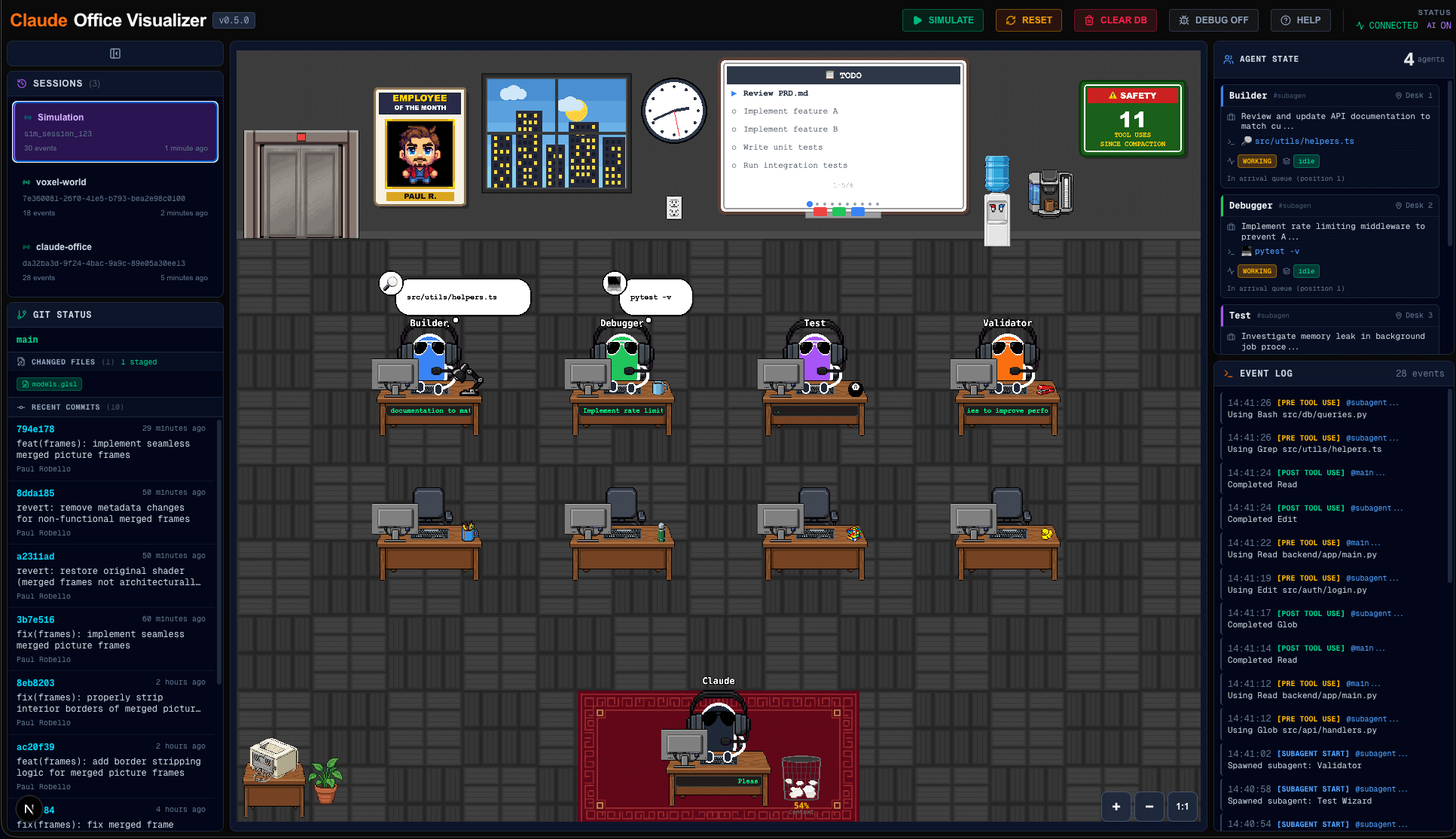 Claude Office Visualizer - pixel art office