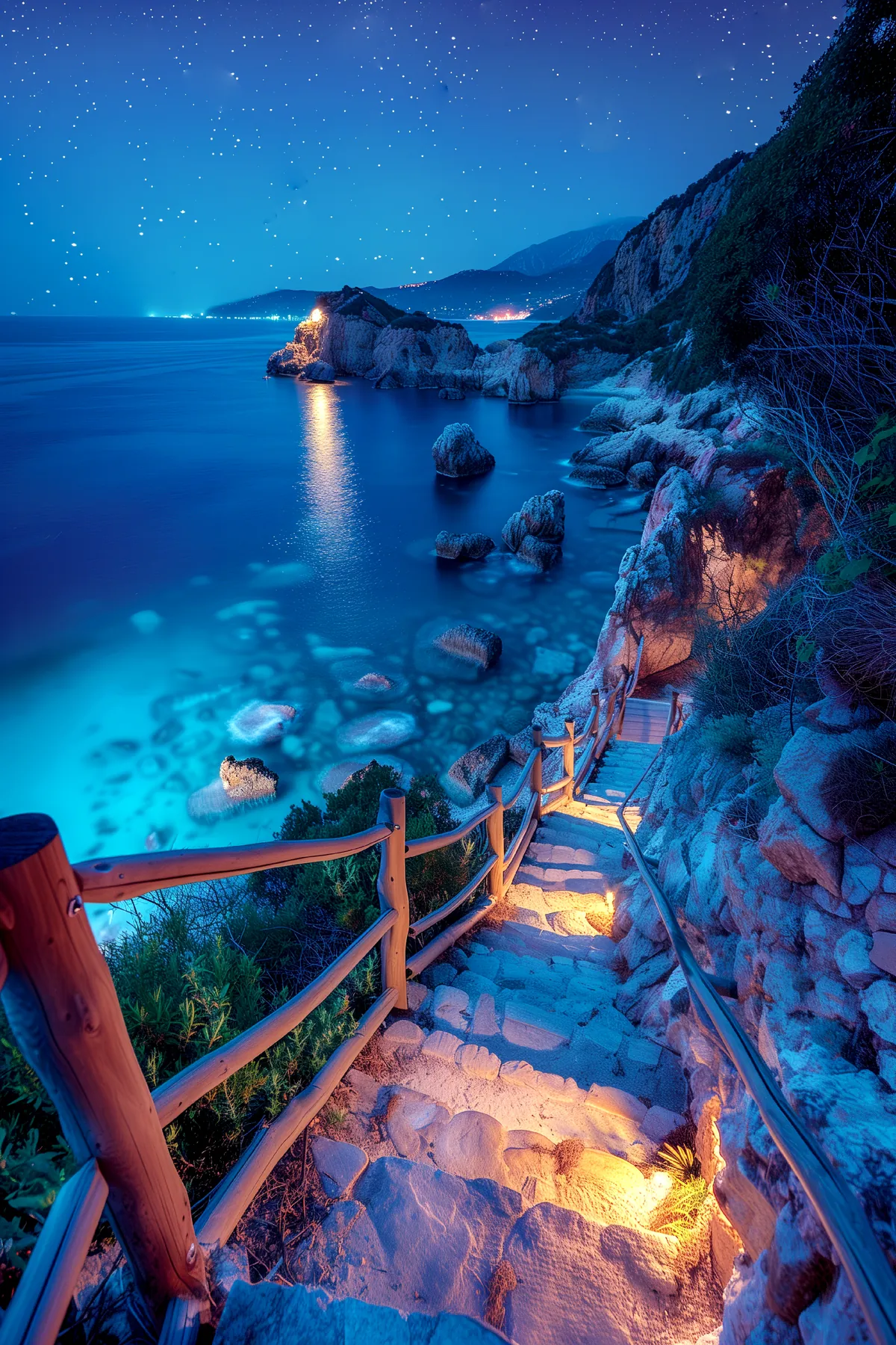 Starry sky over nature landscape