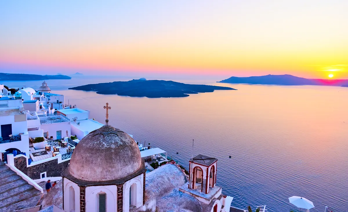 Santorini, Greece — Aegean Sea at sundown