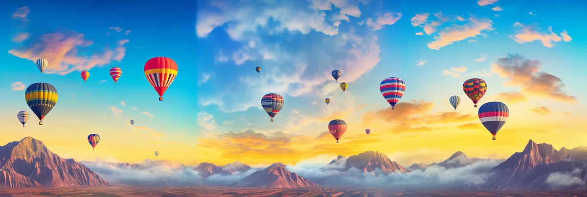 Hot air balloons over Cappadocia at sunset