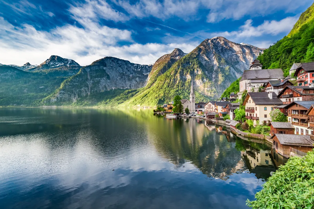 Hallstatt Austria lake village mountain reflection morning