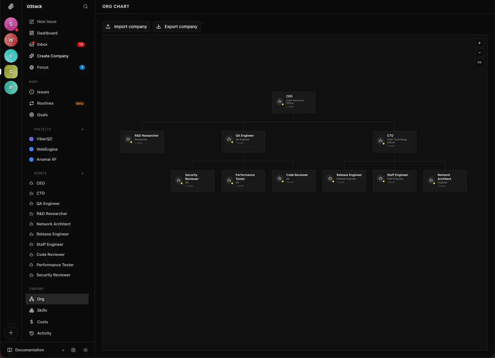 GStack — Org Chart 10 agents