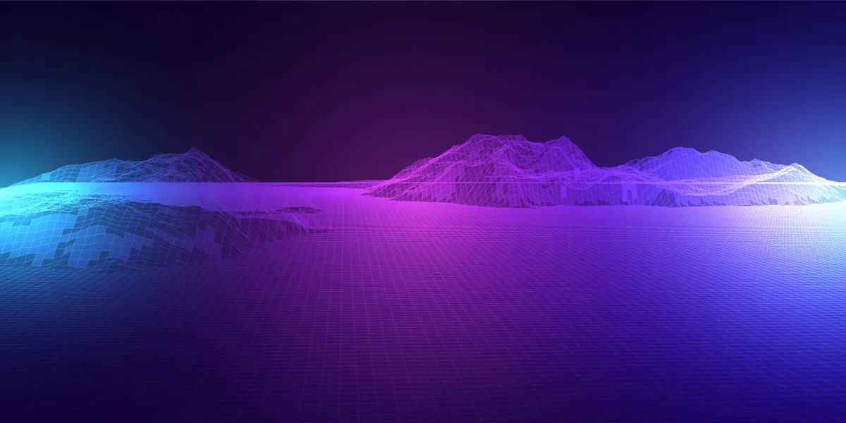 Retro wireframe landscape — Mission ของ ViberQC