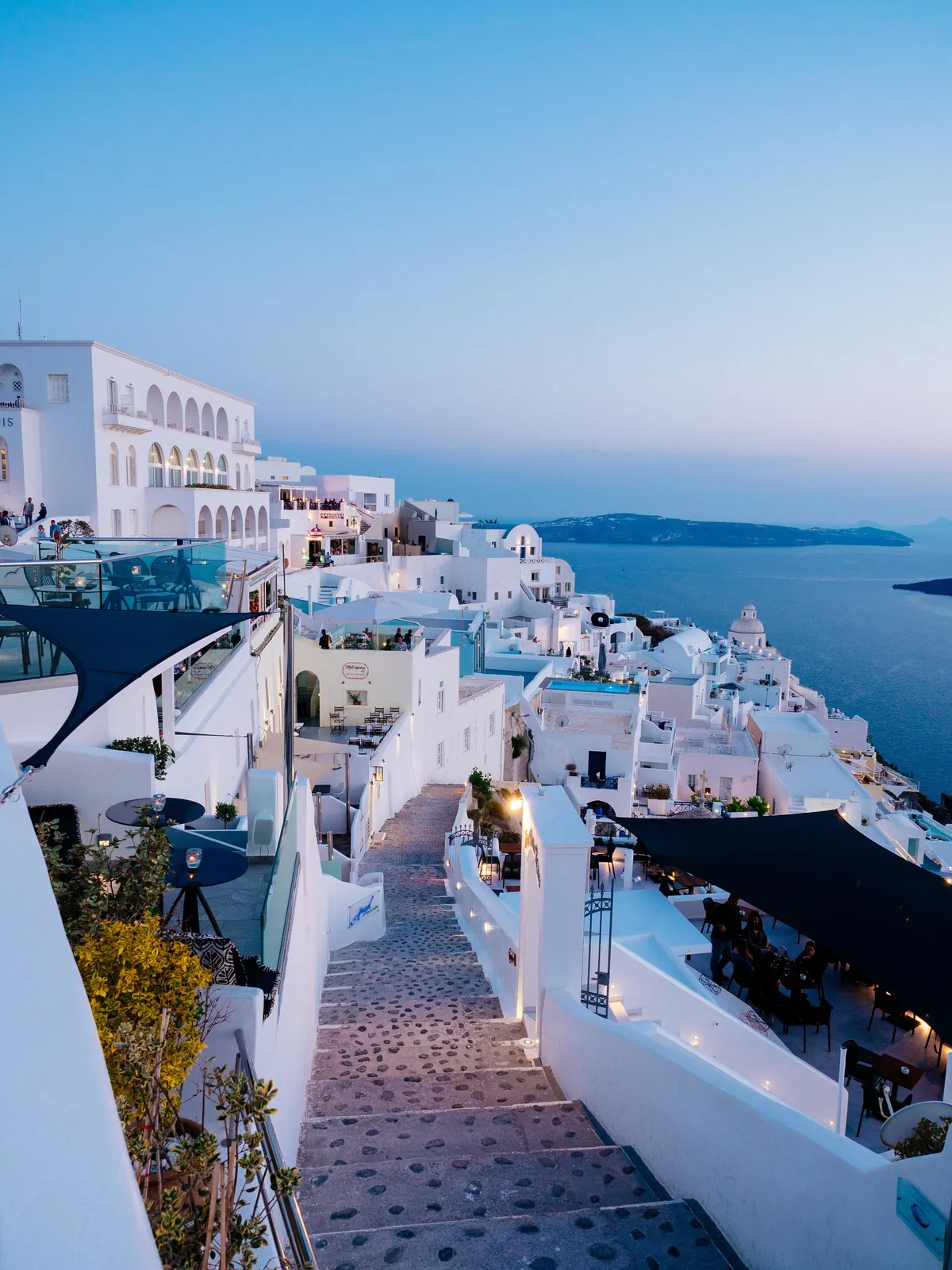 White buildings of Santorini, Greece from above