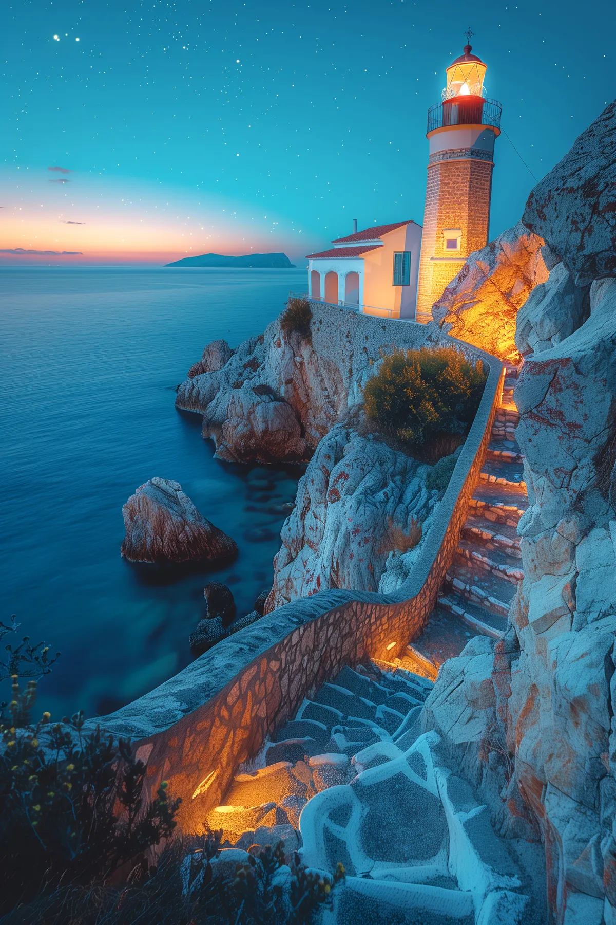 Starry night sky landscape with mountains and milky way