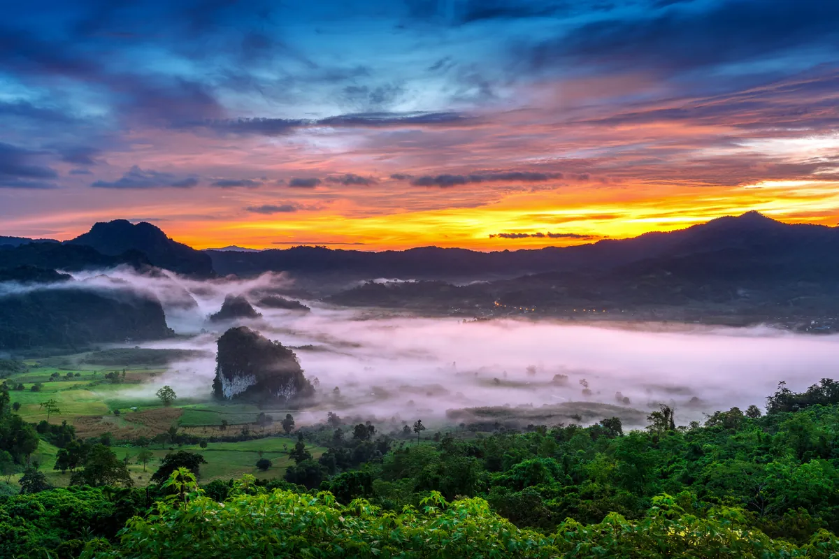 Sunrise morning mist Phu Lang Ka Phayao Thailand