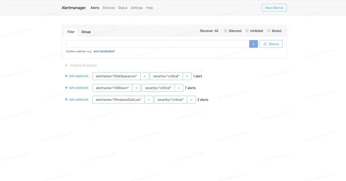 Alertmanager — DiskSpaceLow, VMDown, WindowsDiskLow alerts
